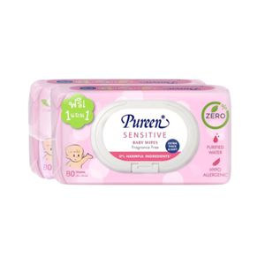 PUREEN Wet Wipe Sensitive ผ้าเช็ดทำความสะอาดสูตรเซนส์ซิทีฟ แพ็คคู่ (80 แผ่น x 2)