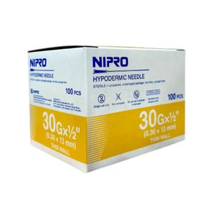 NIPRO เข็ม 30GX1/2 นิ้ว (ราคาขายต่อ 1 ชิ้น , 100 ชิ้น/กล่อง)