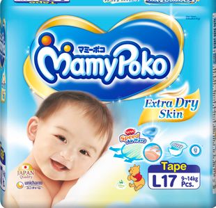 Mamy Poko Extra Dry Skin ผ้าอ้อมเทปเด็ก ไซส์ L จำนวน 17 ชิ้น