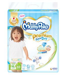 MAMY POKO Premium EXTRA DRY ผ้าอ้อมสําเร็จรูปแบบเทป ไซส์ XL จำนวน 60 ชิ้น