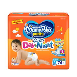 MAMY POKO Pants Happy DAY&NIGHT กางเกงผ้าอ้อมเด็ก ไซส์ M จำนวน 74 ชิ้น