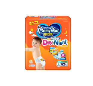 MAMY POKO Pants Happy DAY&NIGHT กางเกงผ้าอ้อมเด็ก ไซส์ L จำนวน 62 ชิ้น