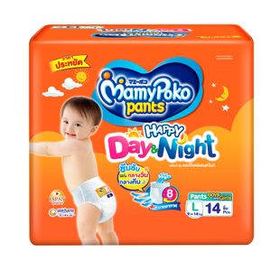 MAMY POKO กางเกงผ้าอ้อมเด็ก DAY&NIGHT Size L จำนวน 14 ชิ้น