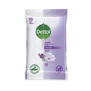 Dettol ผ้าเช็ดทำความสะอาดผิวแบบเปียก สูตร Sensitive (10 แผ่น)