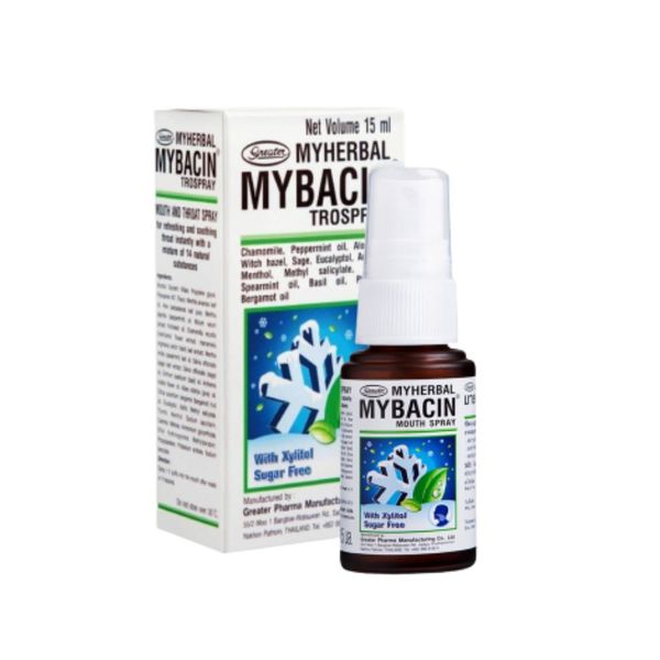 MyBacin Myherbal Mouth Spray มายบาซิน สเปรย์พ่นคอ สูตรเบรท ไม่มีน้ำตาล